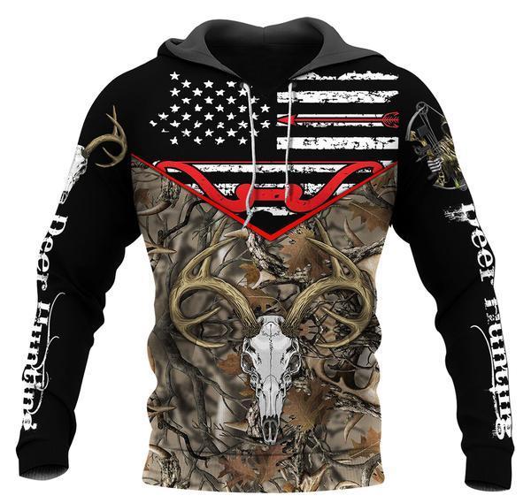 Deer Hunting Flag 3D All Over Print, Unisex 3D Hoodie T Shirt Plus Size S-5Xl