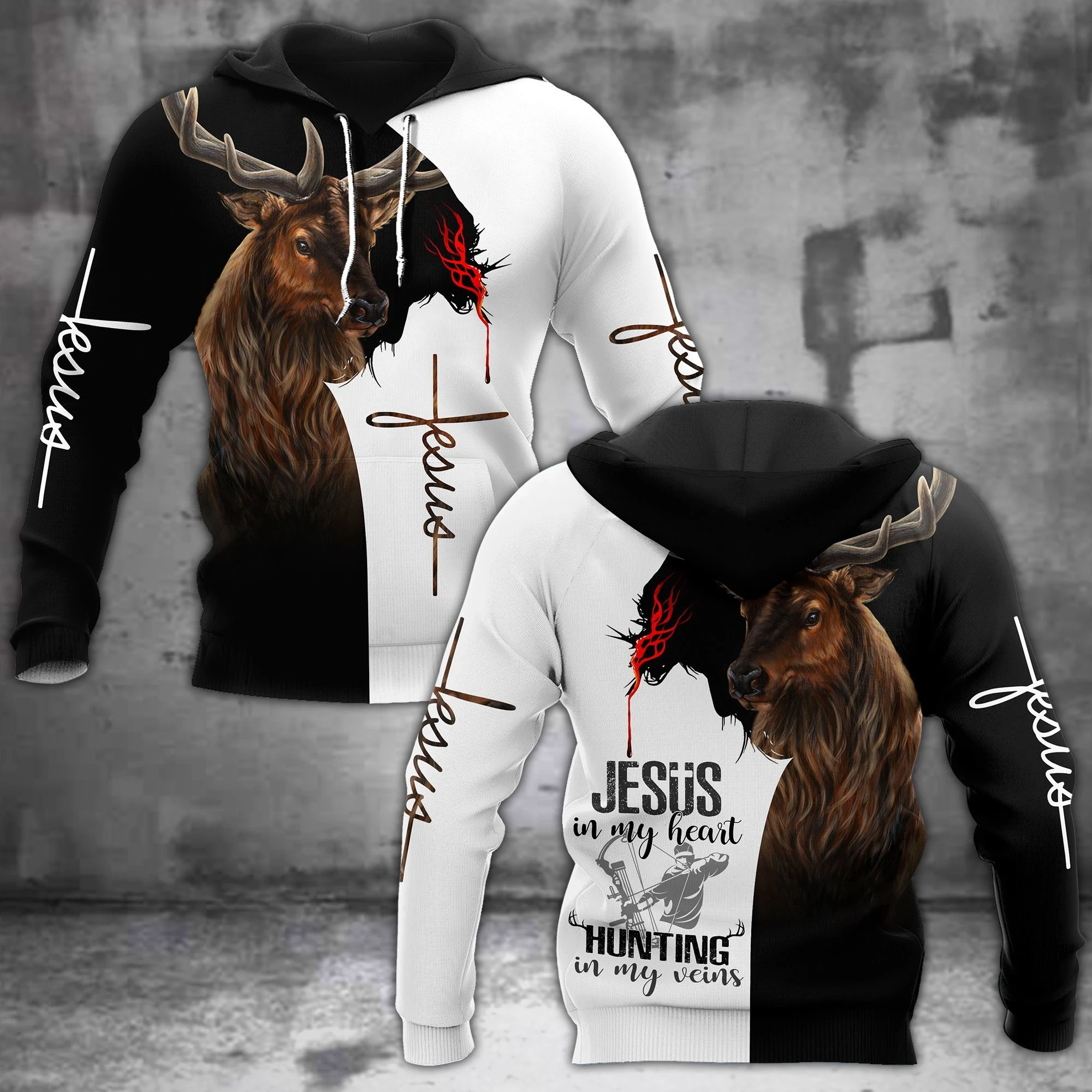 Jesus In My Heart Hunting In My Veins 3D All Over Print, Unisex 3D Hoodie T Shirt Plus Size S-5Xl