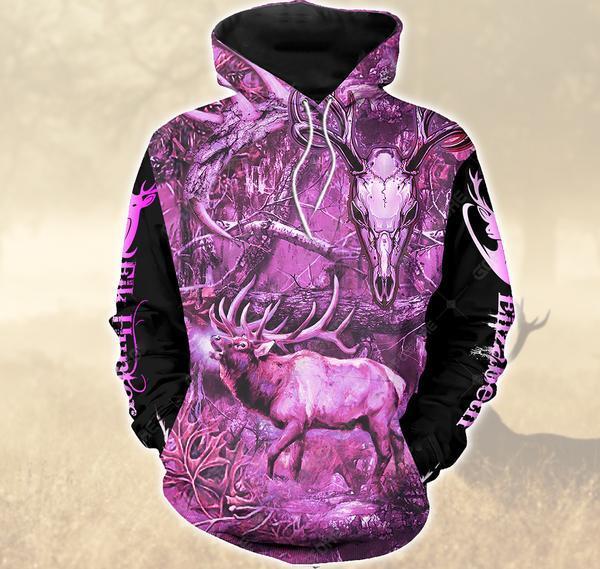 Hunting – Elk Hunter Purple 3D All Over Print, Unisex 3D Hoodie T Shirt Plus Size S-5Xl