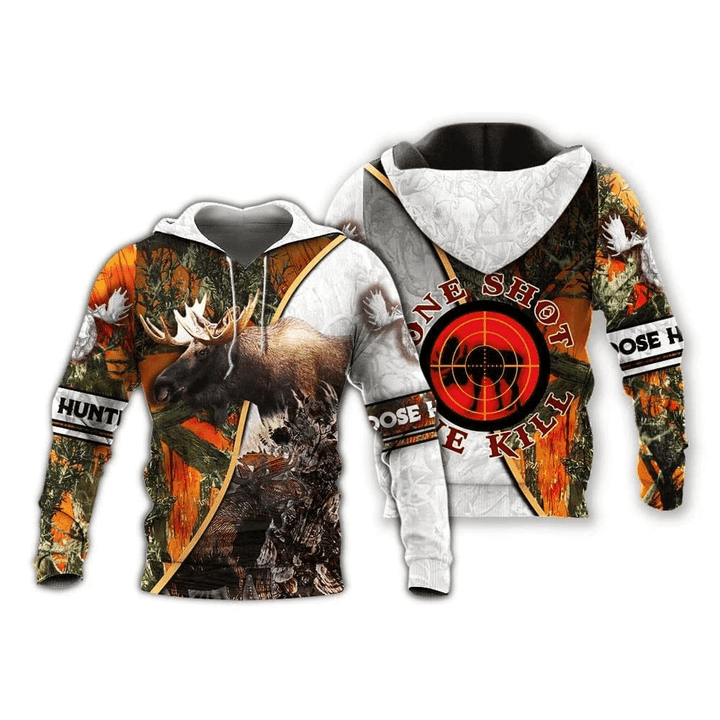 Love Moose Hunting 3D All Over Print, Adult Unisex 3D Hoodie T Shirt Plus Size S-5Xl