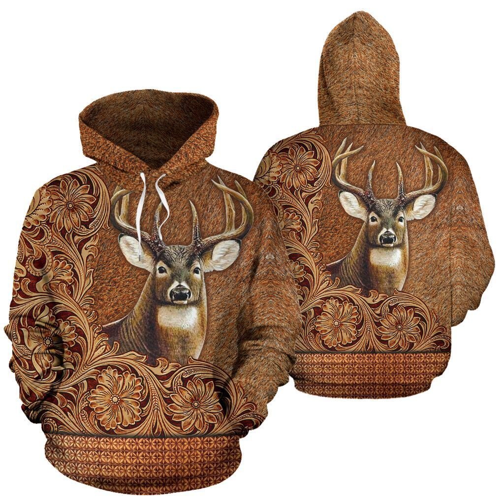 380THHHT-DEER EMBOSSED HUNTING FLOWER FULL HOODIE