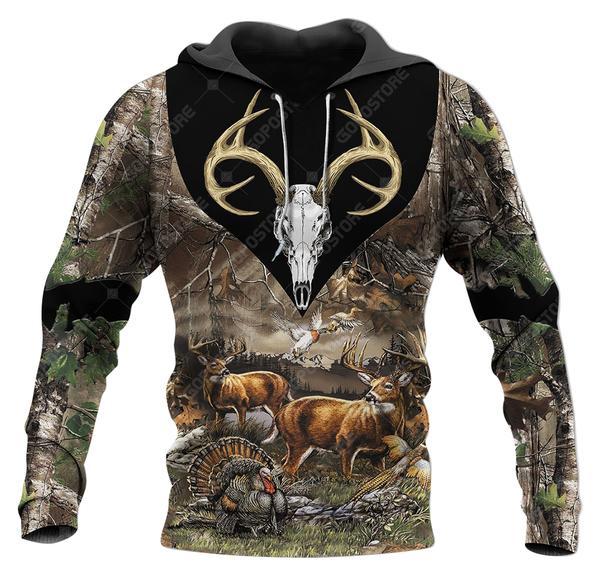 Hunting – Deer Skull 3D All Over Print, Adult Unisex 3D Hoodie T Shirt Plus Size S-5Xl