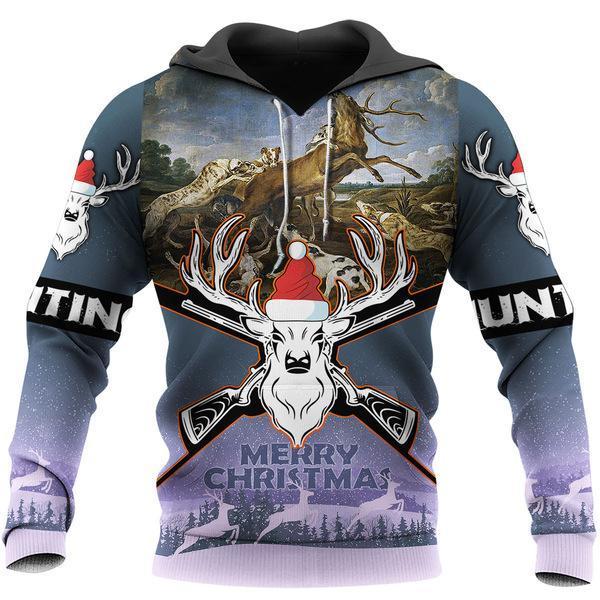 Deer Santa Hunting 3D All Over Print, Adult Unisex 3D Hoodie T Shirt Plus Size S-5Xl