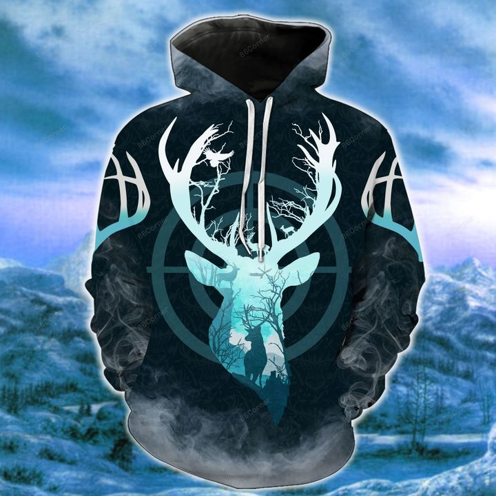 Aqua Deer Hunting 3D All Over Print, Adult Unisex 3D Hoodie T Shirt Plus Size S-5Xl