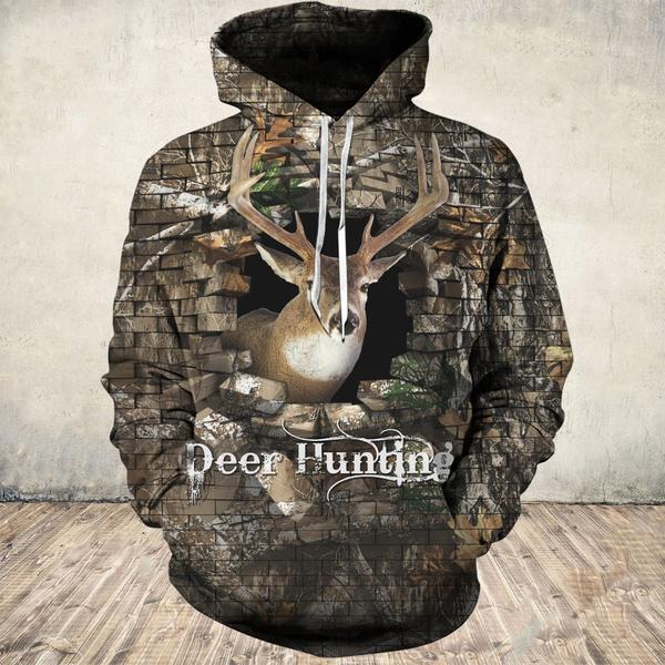 Deer Brick Wall Hunting 3D All Over Print | Unisex | Adult Unisex 3D Hoodie T Shirt Plus Size S-5Xl