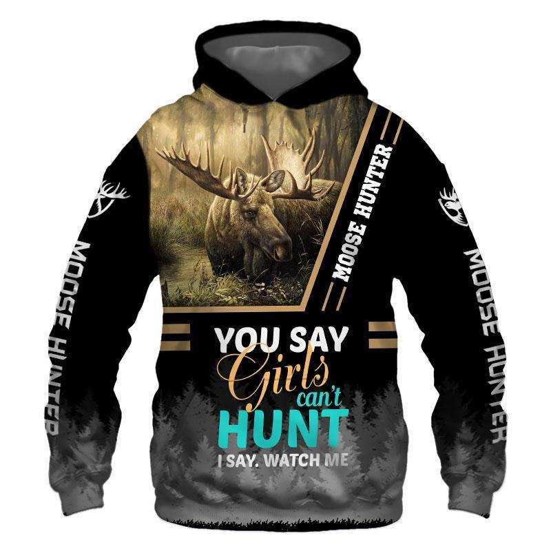 Moose Hunting Girl 3D All Over Print | Unisex | Adult Unisex 3D Hoodie T Shirt Plus Size S-5Xl