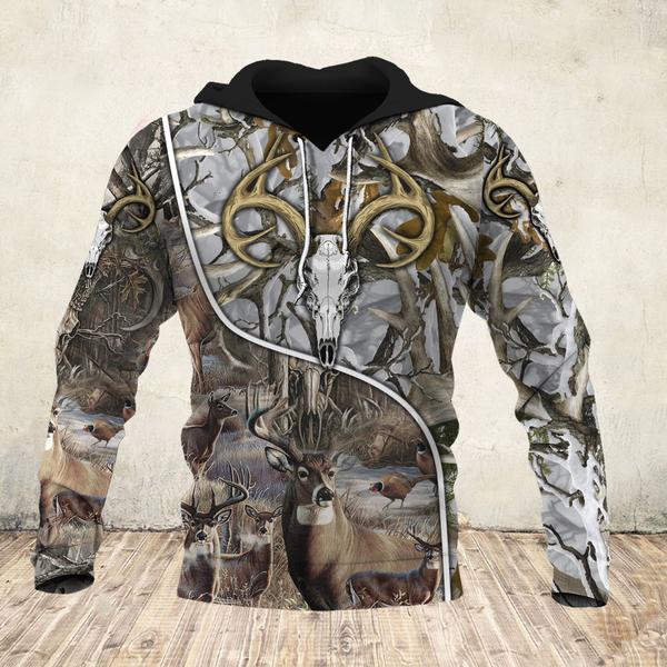 Hunting – Deer Half White 3D All Over Print | Unisex | Adult Unisex 3D Hoodie T Shirt Plus Size S-5Xl