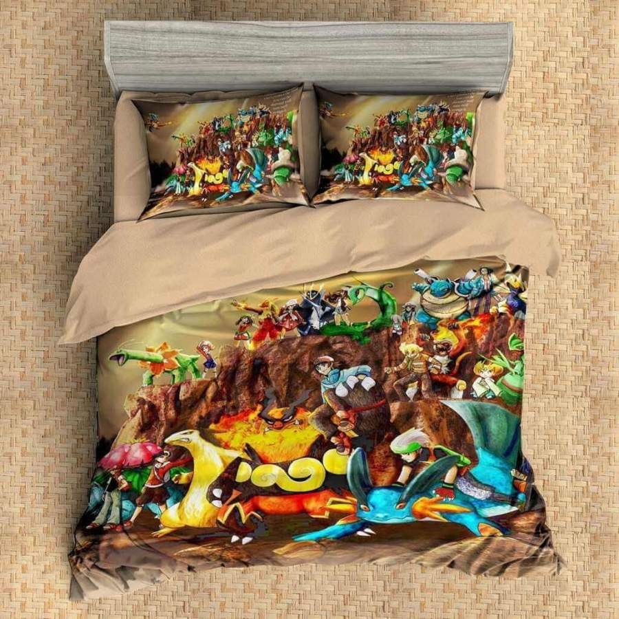 Custom 3D Pokemon Bedding Set Duvet Cover Set 3PCS Flat Sheet Pillowcases