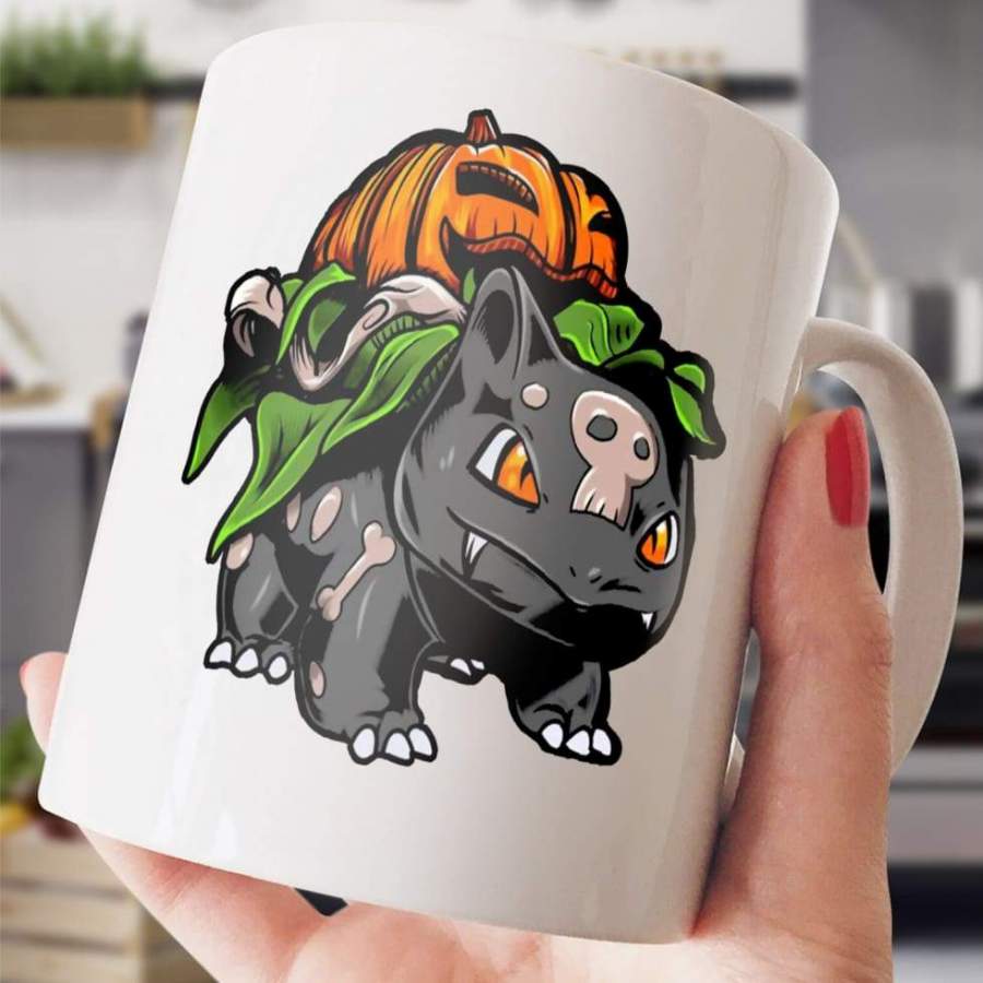 Bulbasaur Pokemon Horror Pumpkin White Ceramic Coffee Mug 11 oz And 15 oz