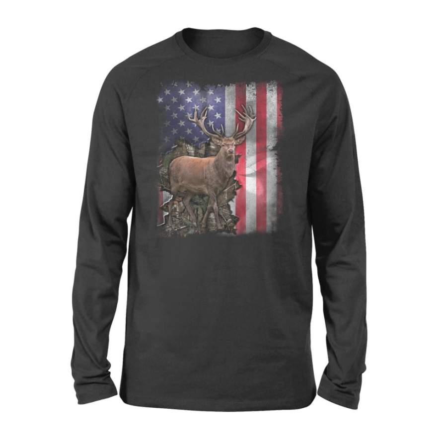 Deer Hunting 4th Of July Independence Day Patriotic America Flag – Standard Long Sleeve
