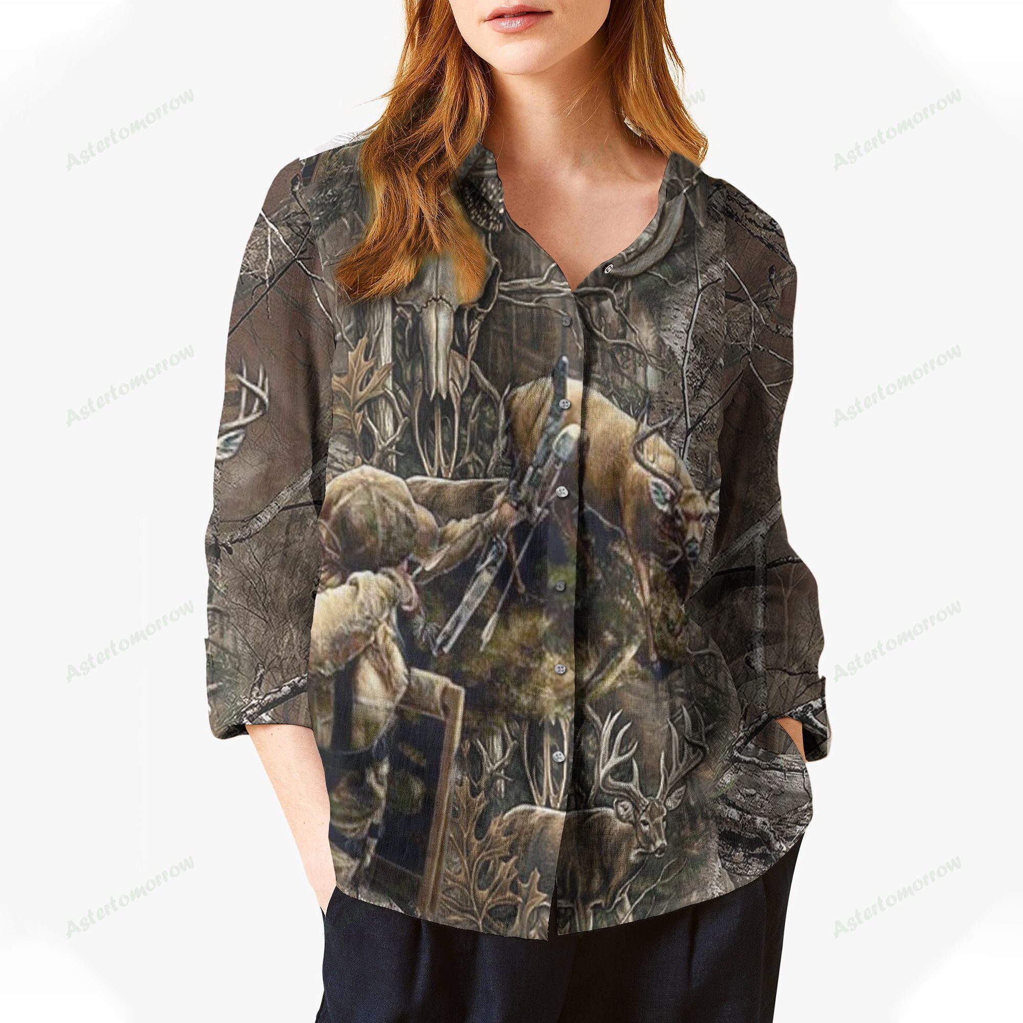 Bow Hunting Cotton And Linen Casual Shirt, Deer Hunting Linen Shirt