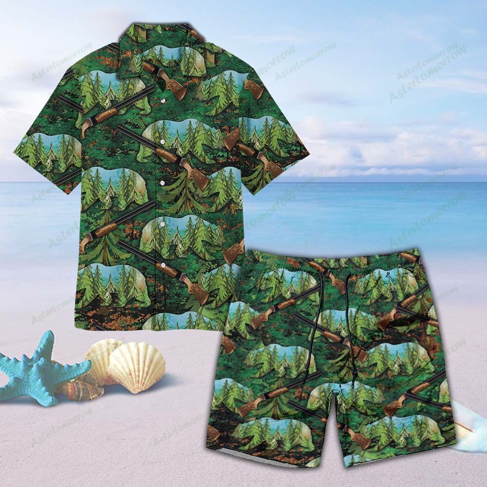 Bears Hunting Unisex Hawaii Shirt + Beach Short, Hunting Hawaii Shirt