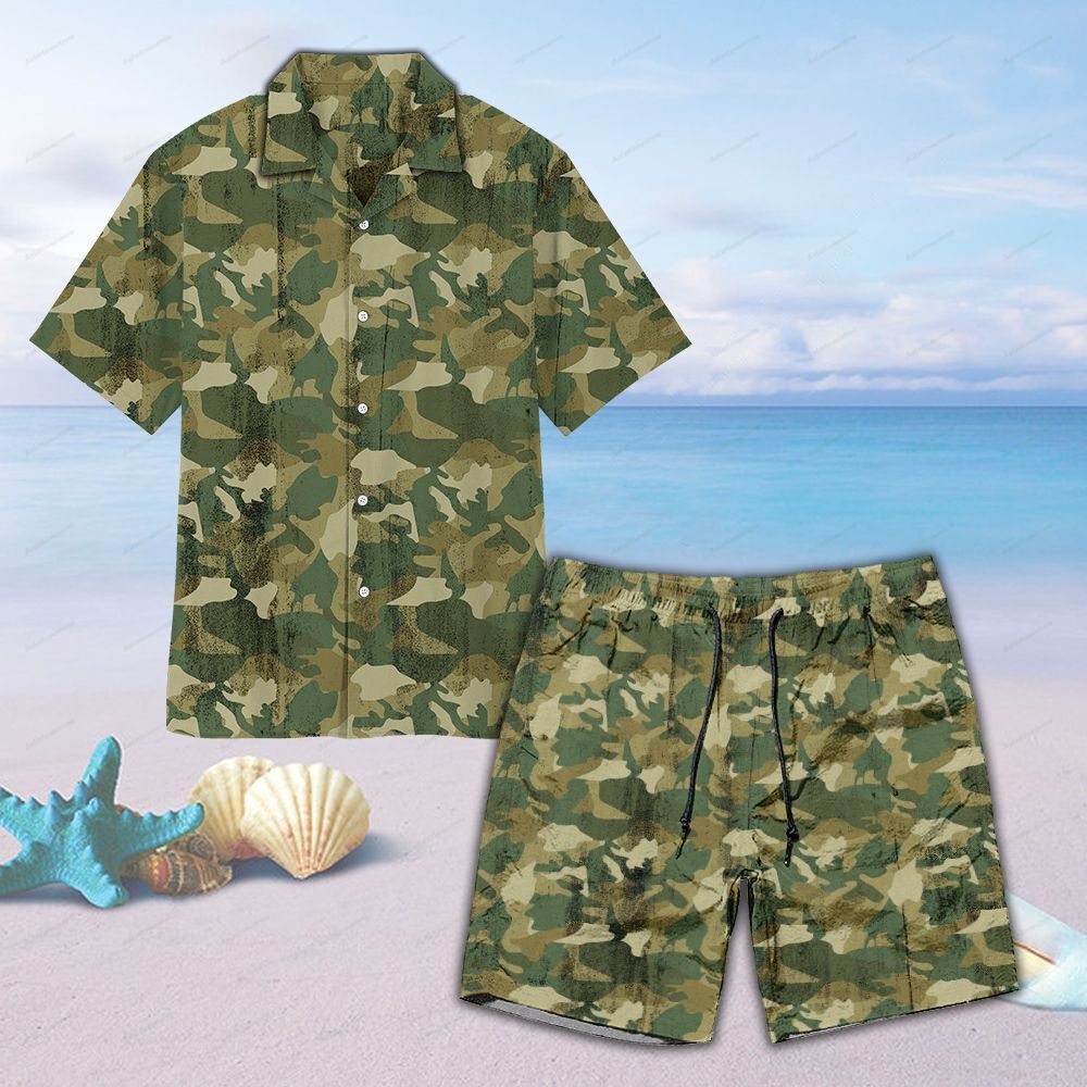 Camo Unisex Hawaii Shirt + Beach Short, Hunting Hawaii Shirt