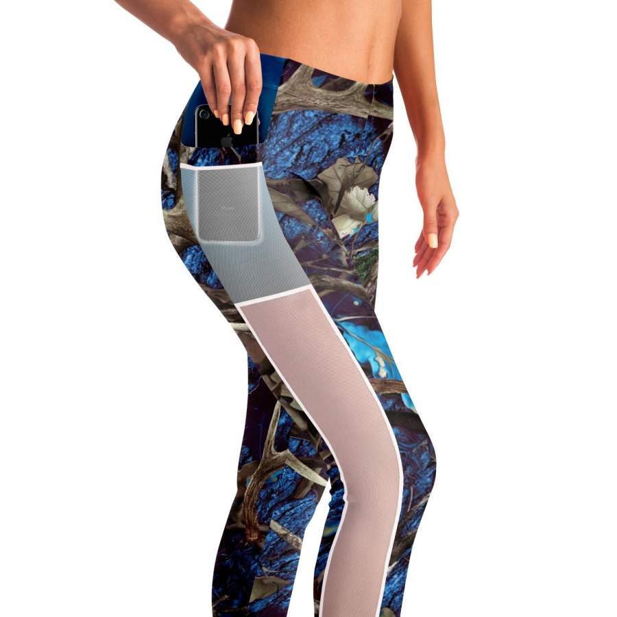 Blue Hunting Camo Mesh Pocket Leggings