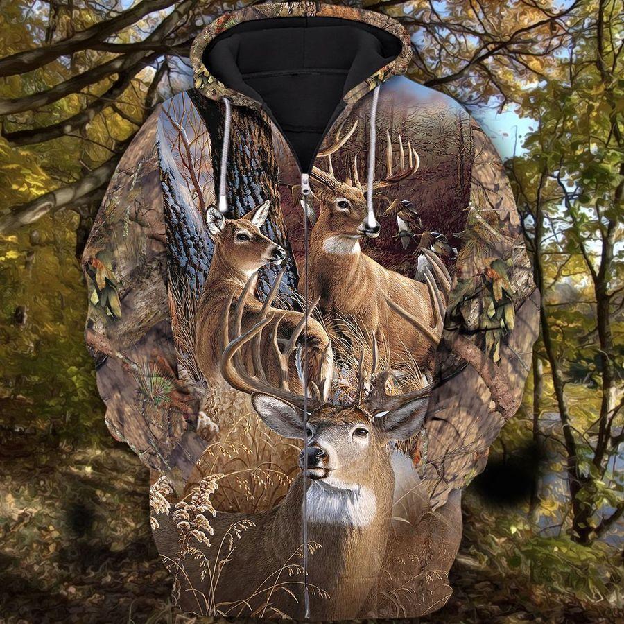 Deer Hunting Zip Hoodie Ultra Soft And Warm 3D All Over Printed Unisex Shirts Plus Size S-5Xl