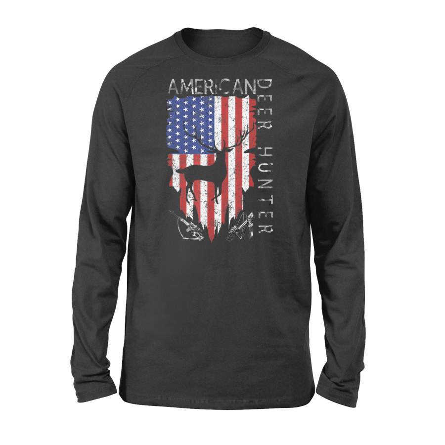 American Flag Deer Hunting – Gifts For Hunters Distressed US – Standard Long Sleeve