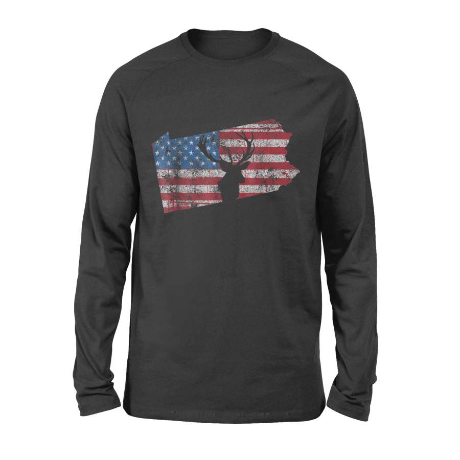 American Flag Pennsylvania Deer Hunting Distressed – Standard Long Sleeve