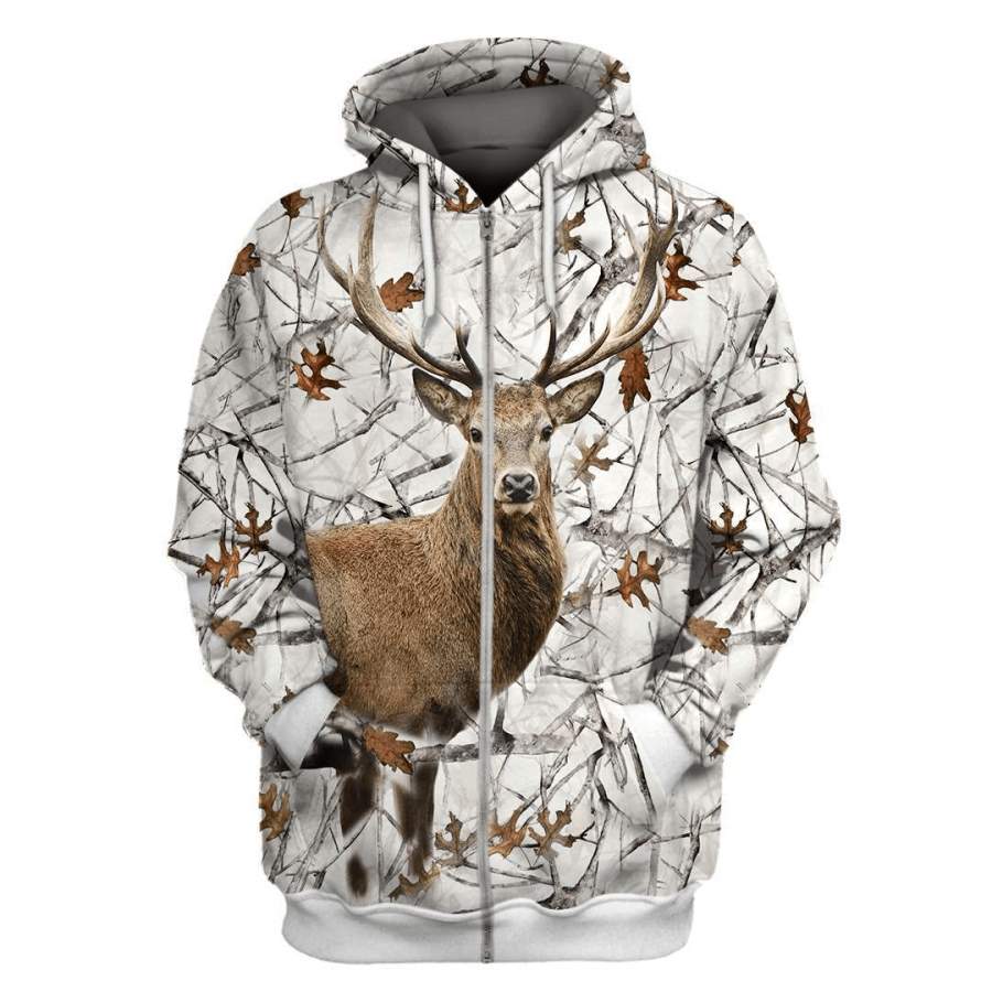 Camo Hunting Deer For Men Women Branded Unisex Zip Up Hoodie