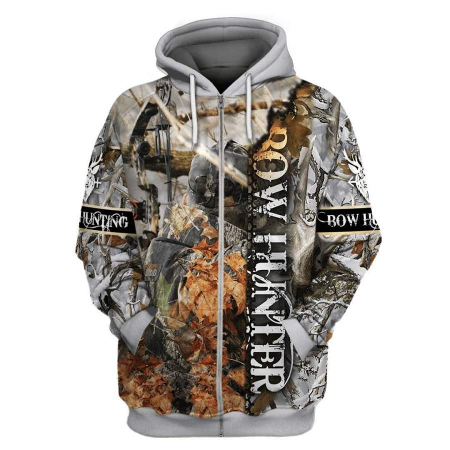 Bow Hunting Camo Branded Unisex Zip Up Hoodie