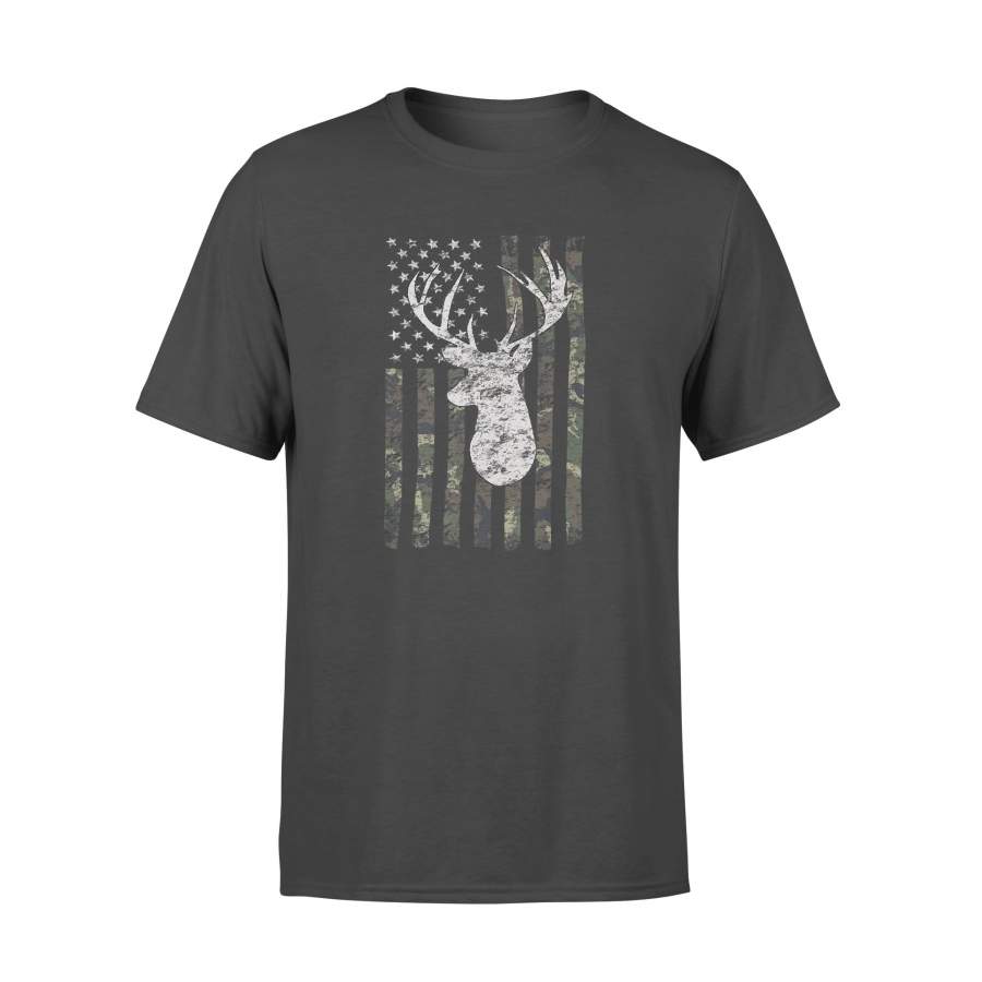 Camouflage American Flag Deer Hunting T-shirt – Standard T-shirt