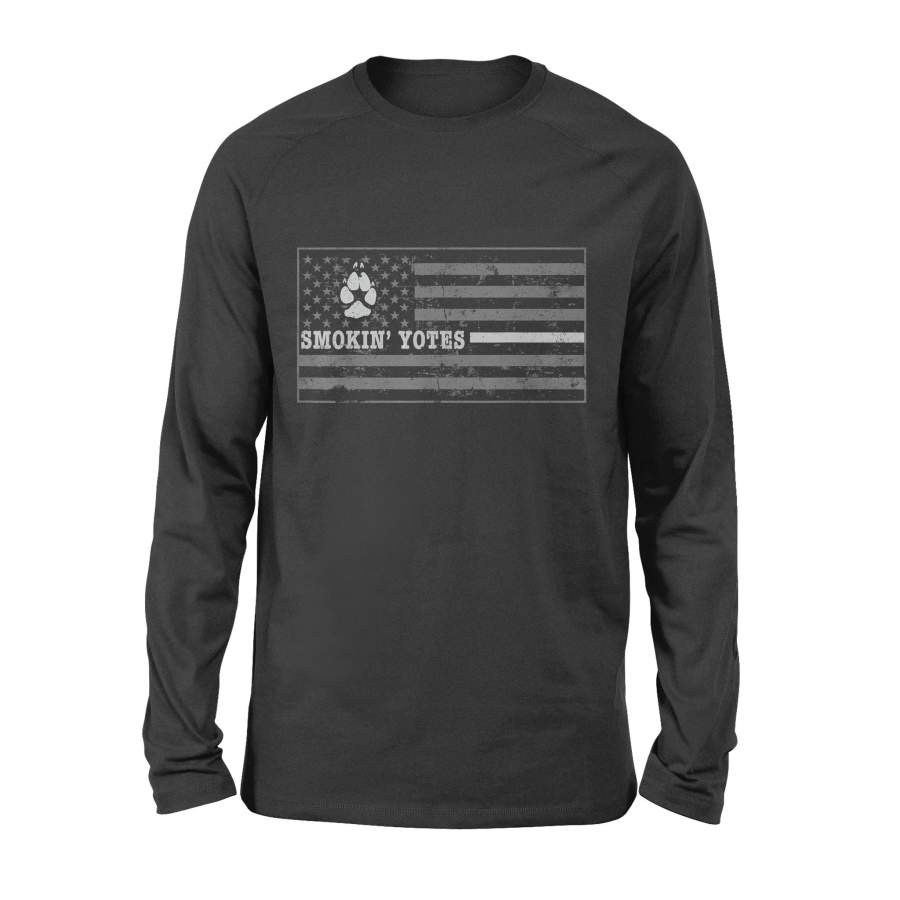 Coyote Hunting Smokin Yotes American Flag Yote Hunting Shirt – Standard Long Sleeve