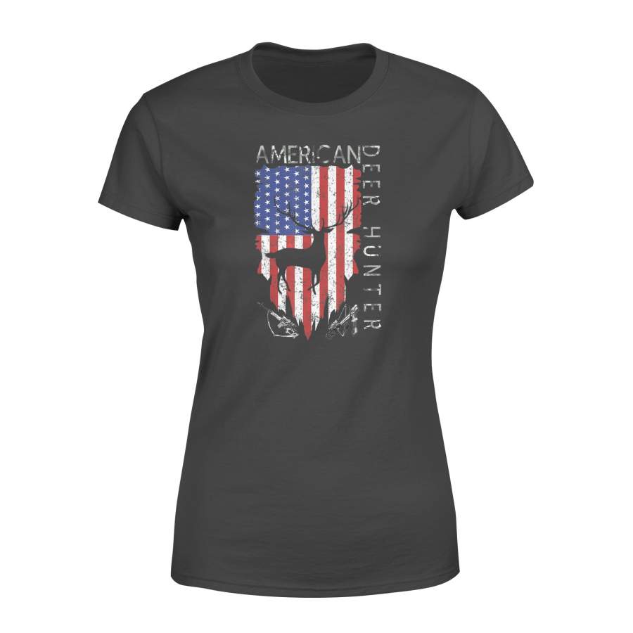 American Flag Deer Hunting – Gifts For Hunters Distressed US T-Shirt – Standard Women’s T-shirt