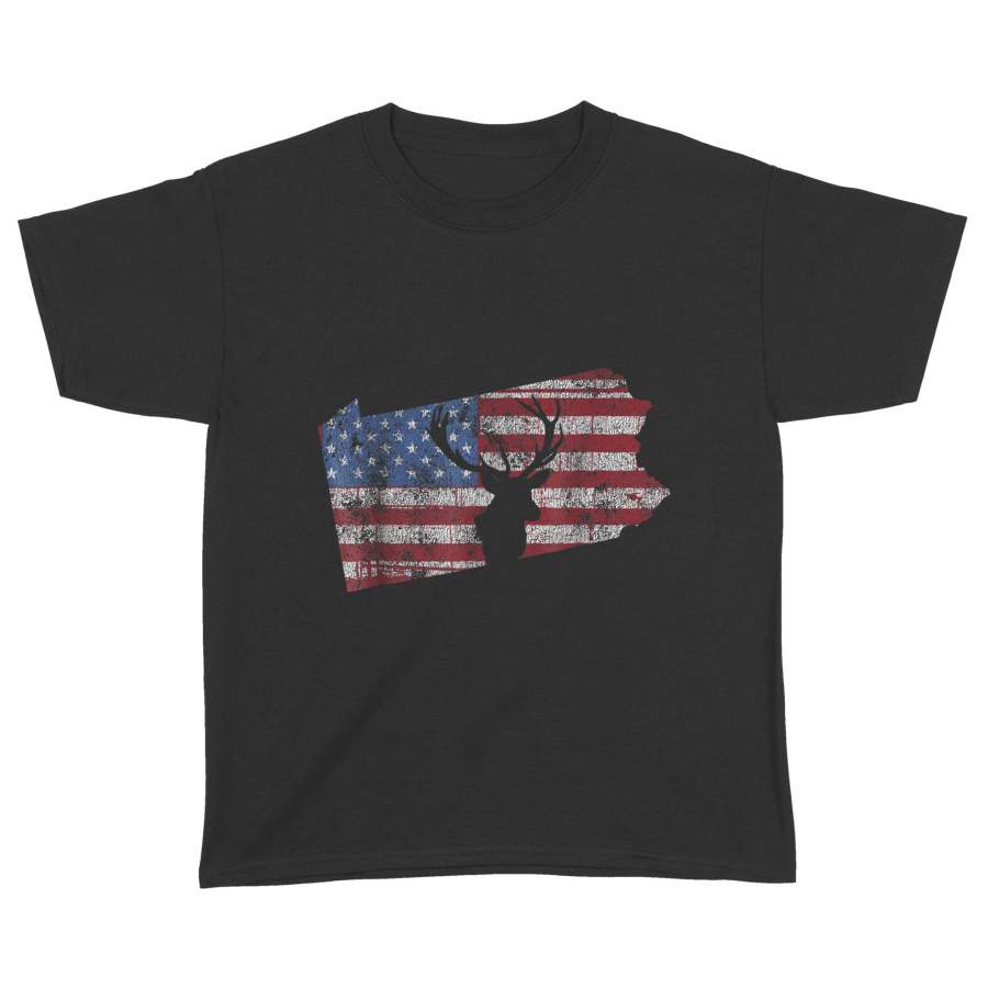 American Flag Pennsylvania Deer Hunting Distressed T-Shirt – Standard Youth T-shirt