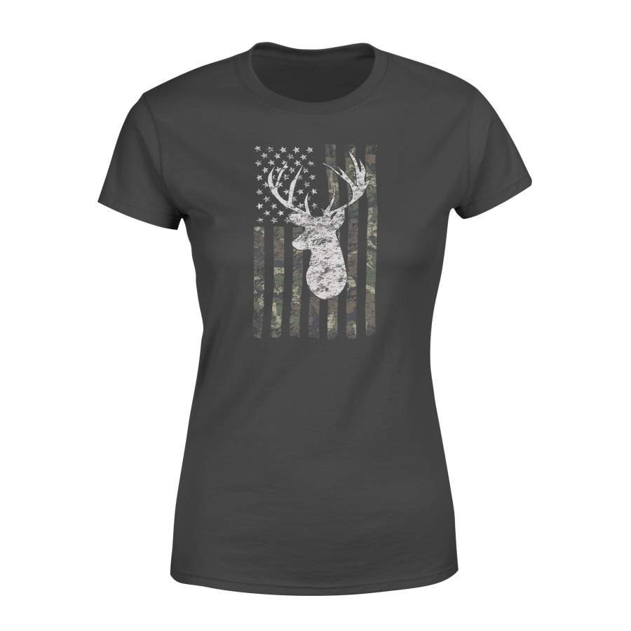 Camouflage American Flag Deer Hunting T-shirt – Standard Women’s T-shirt