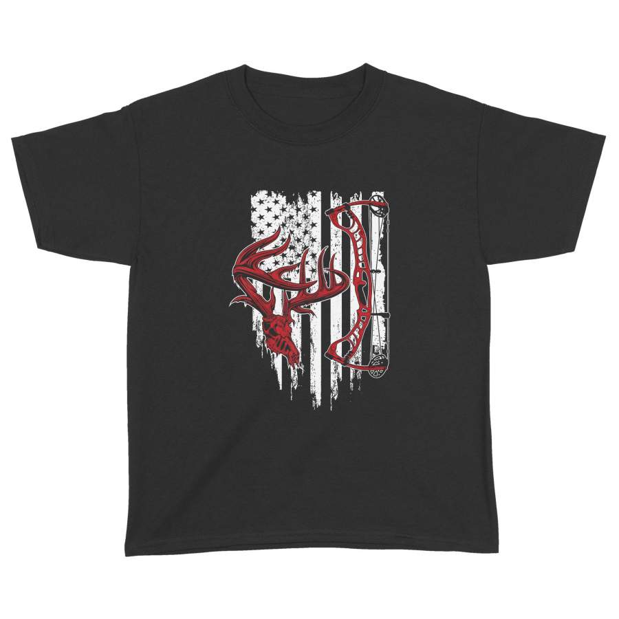 Archery Hunt Vintage American Flag Bow Hunting T-Shirt – Standard Youth T-shirt