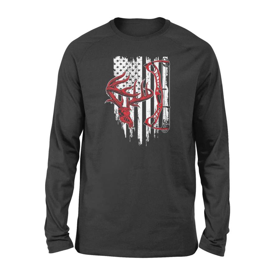 Archery Hunt Vintage American Flag Bow Hunting T-Shirt – Standard Long Sleeve