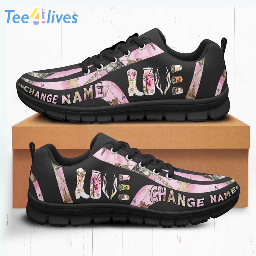 Custom Shoe Love Deer Hunting Black Personalized Gifts Sneakers – Gifts for Men Women