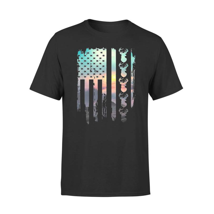 Black Deer Hunting And America Flag TShirt – Standard Tee