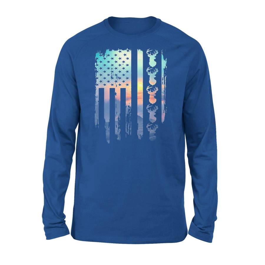 Black Deer Hunting And America Flag TShirt – Standard Long Sleeve