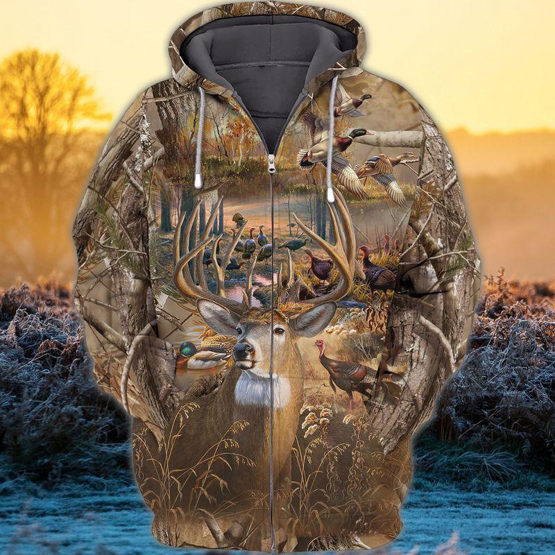 All Over Print Deer Hunting Camo Unisex 3D Hoodie T Shirt All Over Print Plus Size S-5Xl