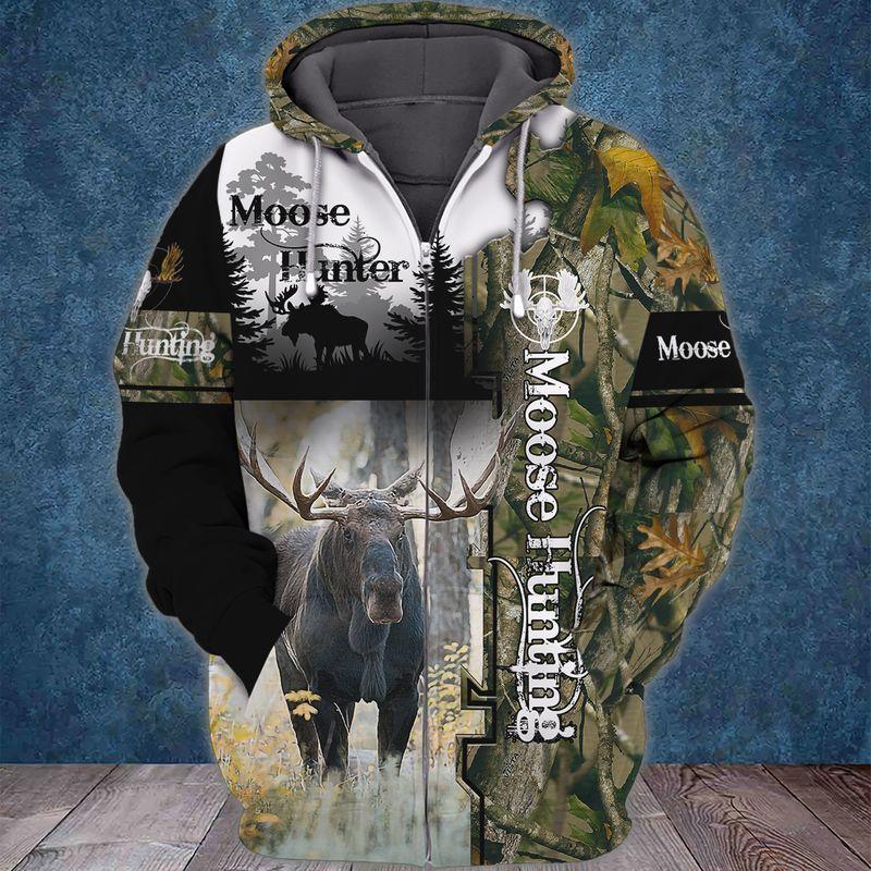 All Over Print Moose Hunting Unisex 3D Hoodie T Shirt All Over Print Plus Size S-5Xl