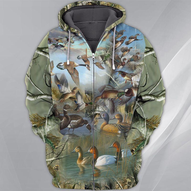 All Over Print Duck Hunting Graphic Unisex 3D Hoodie T Shirt All Over Print Plus Size S-5Xl