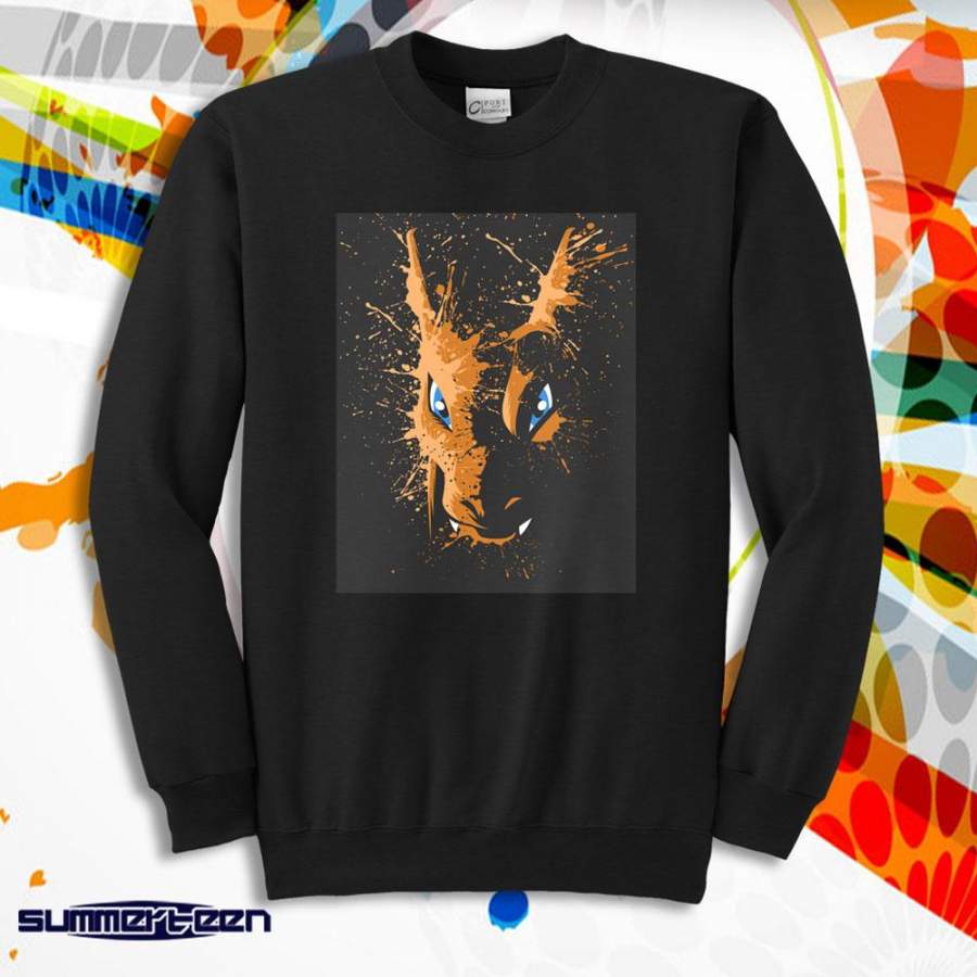 Charizard Pokemon Gaming Splatter Distressed Effect Men’S Sweatshirt