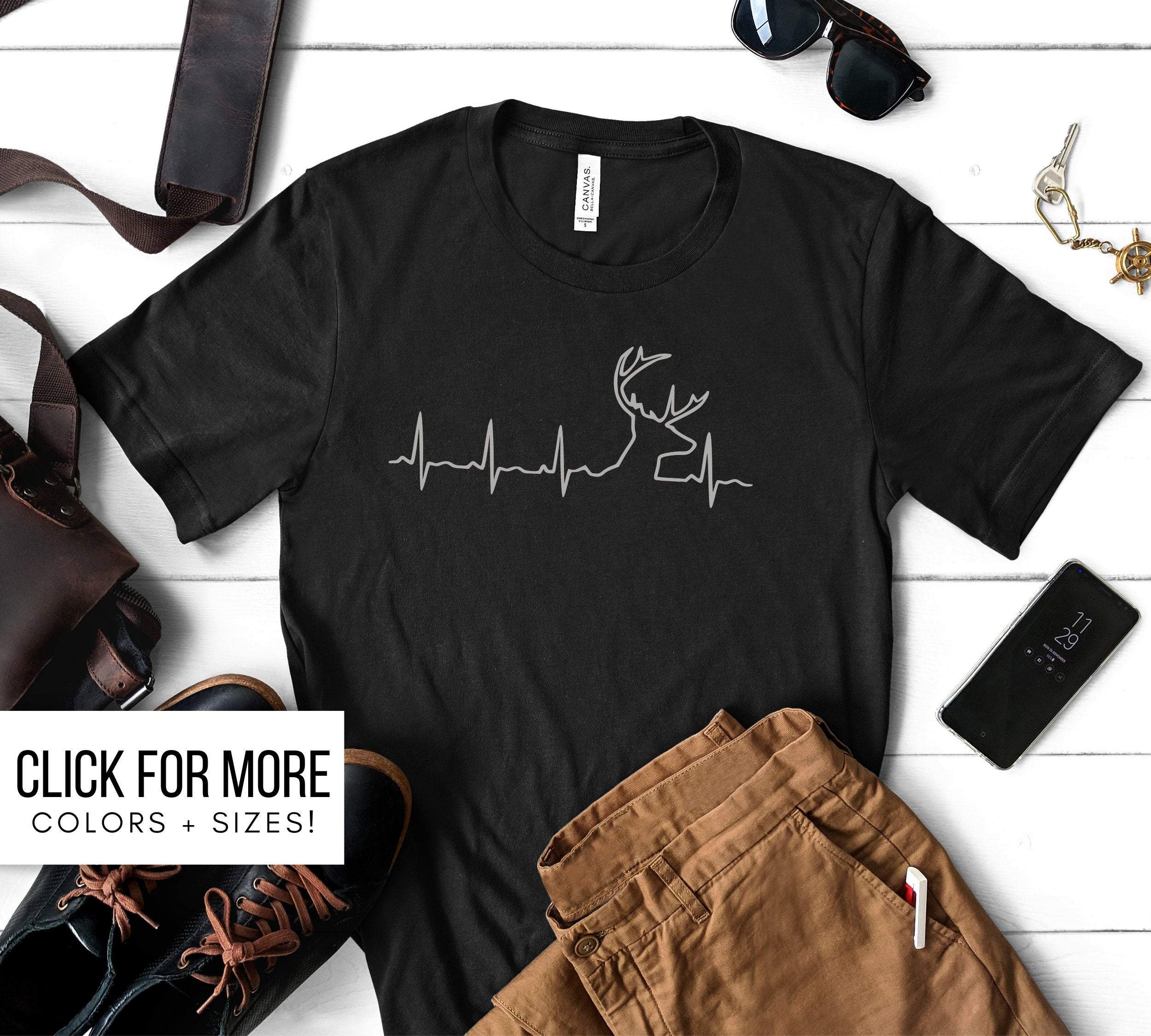 Deer Heartbeat Shirt For Fathers Day Gift – Deer Tshirt For Men – Fathers Day Gift For Dad Birthday – Deer Hunting T Shirt For Fathers Day