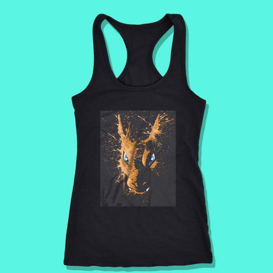 Charizard Pokemon Gaming Splatter Distressed Effect Women’S Tank Top Racerback