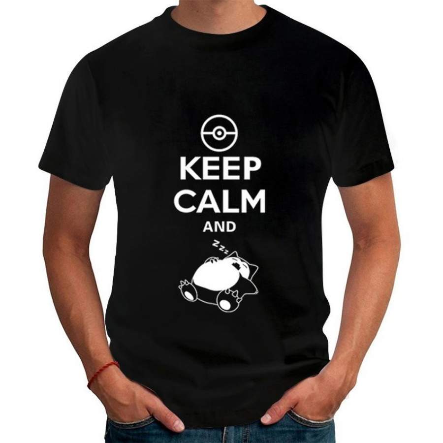 2017 Fashion Classic Style Keep Calm And Carry On Snorlax Sleep On Pokemon T-Shirt Hipster Black White Tops