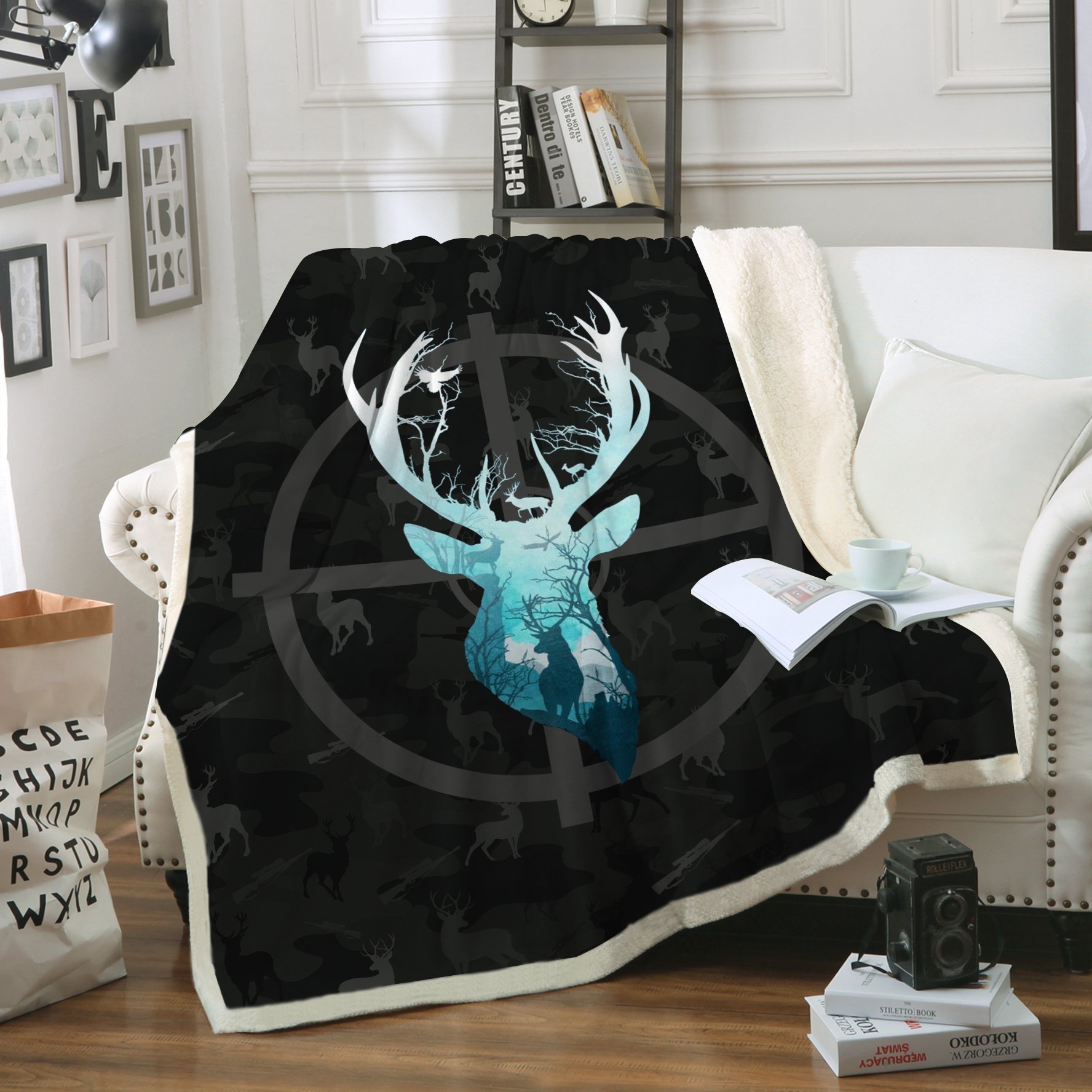 Deer Hunting Throw Blanket Cozy Sherpa Blanket, Gift Fleece Blanket, Custom Blankets, Picnic Blanket, Electric Blanket, Heated Blanket, Gravity Blanket