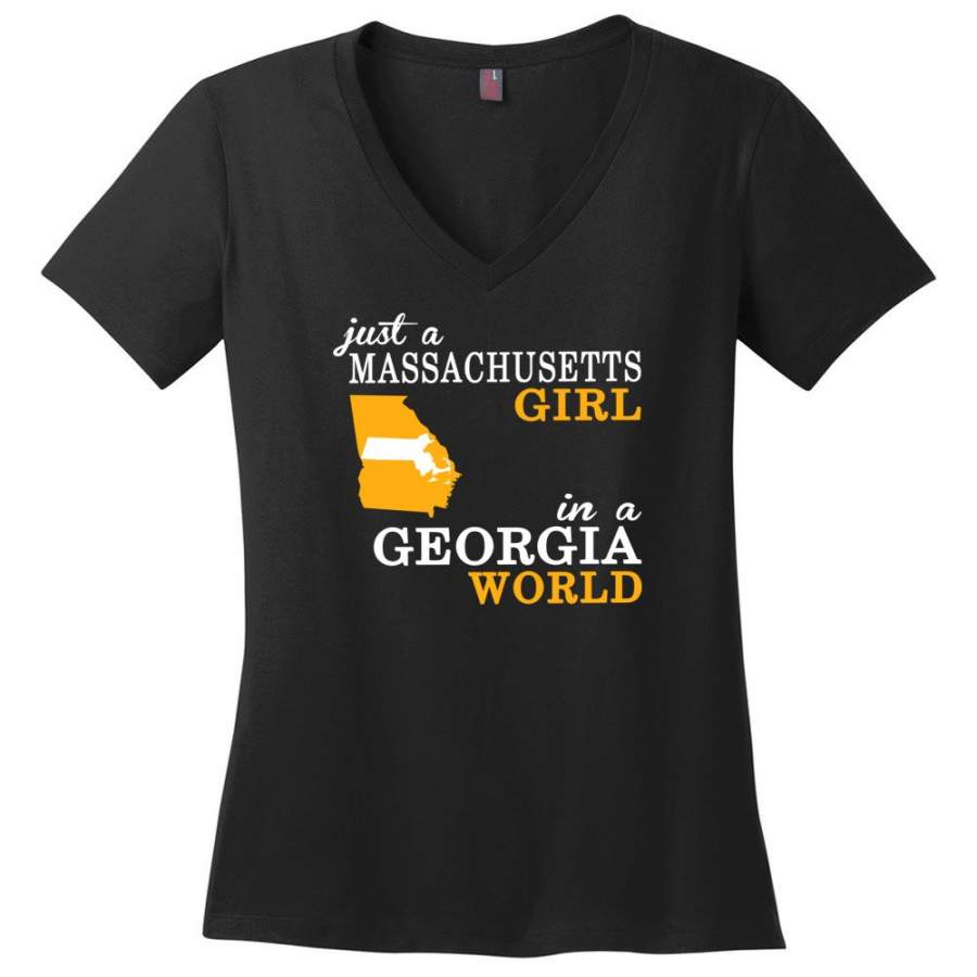 Just A Massachusetts Girl In A Georgia World – Ladies V-Neck