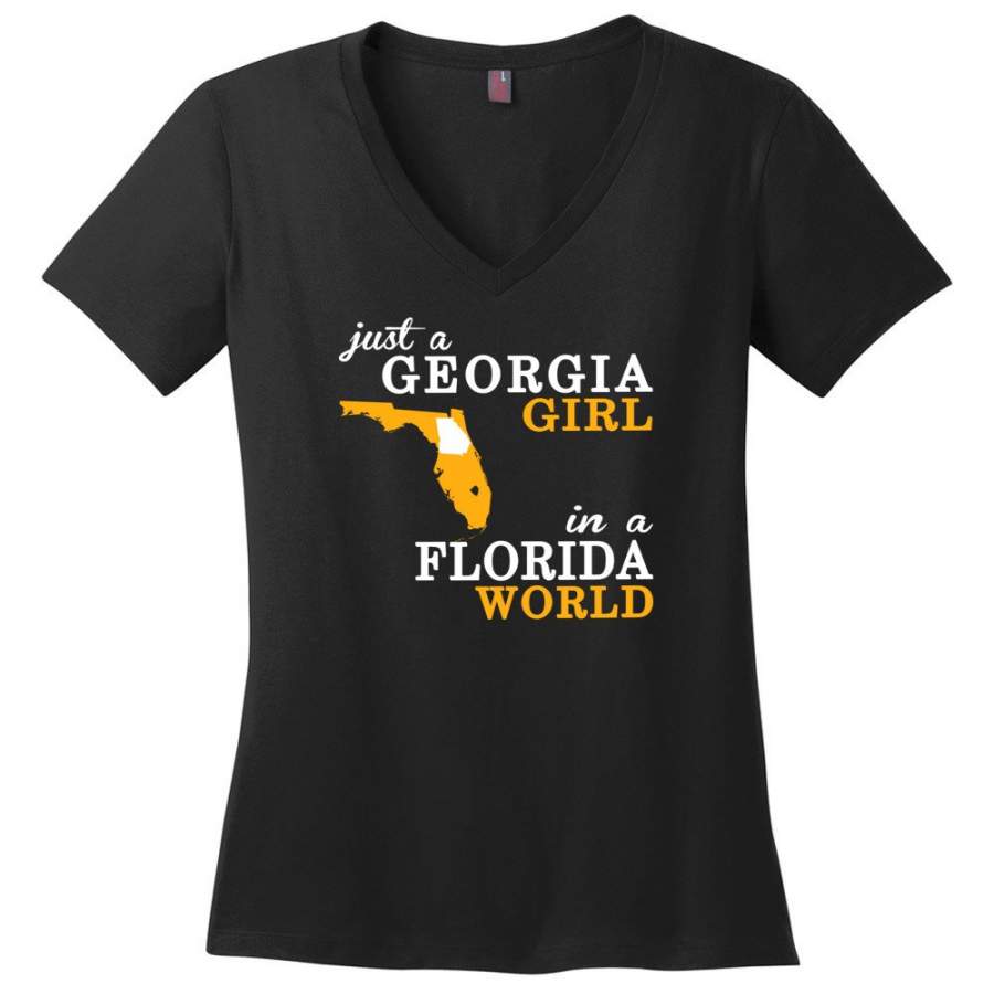 Just A Georgia Girl In A Florida World – Ladies V-Neck