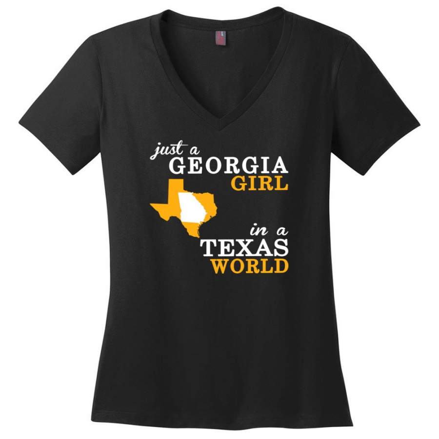 Just A Georgia Girl In A Texas World – Ladies V-Neck