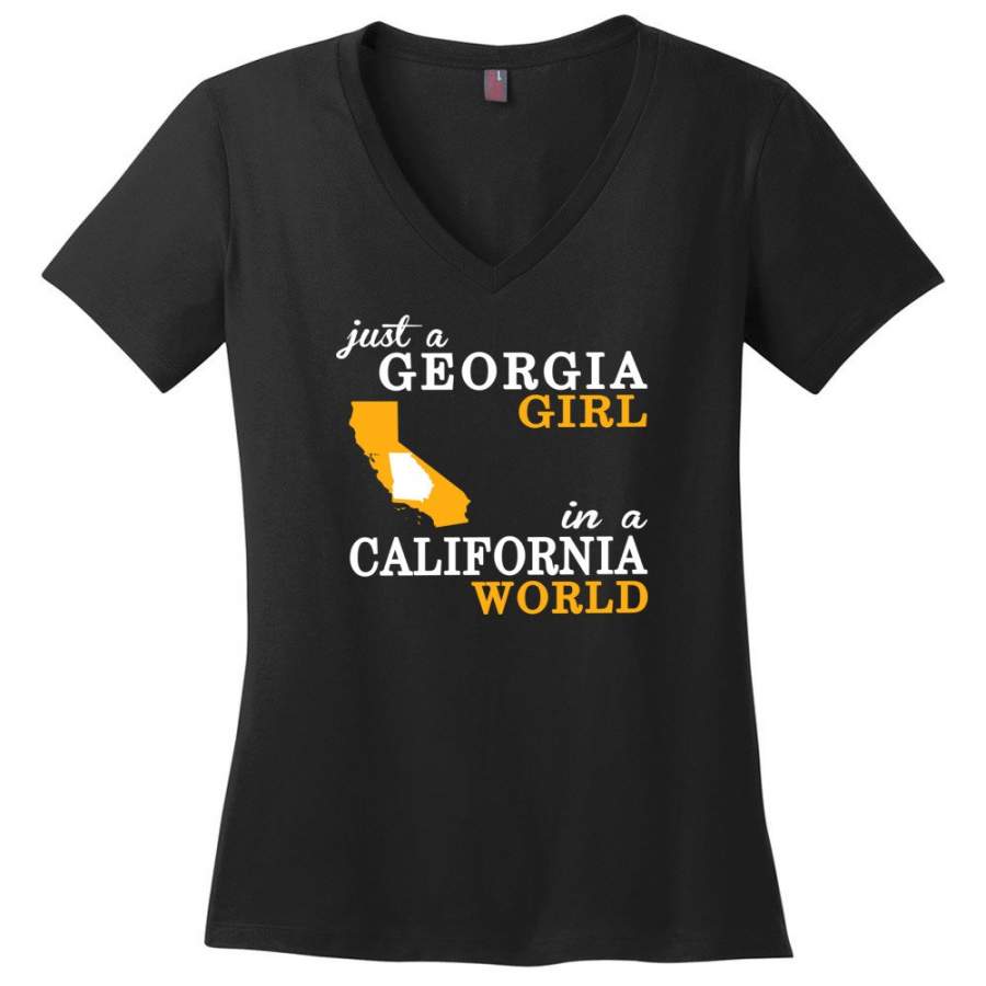 Just A Georgia Girl In A California World – Ladies V-Neck