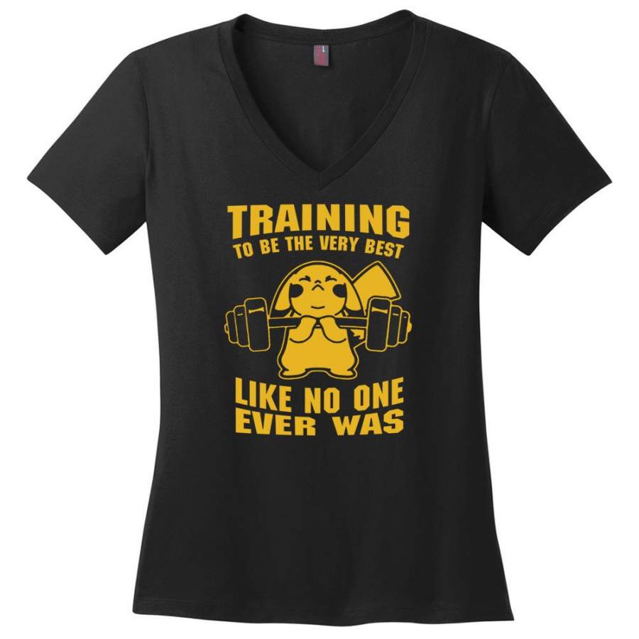 Training To Be The Best Like No One Ever Was Pokemon Gym Pikachu – Ladies V-Neck