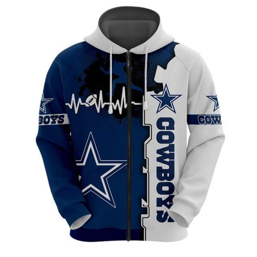 Dallas Cowboys Beating Curve 3D Zipper Hoodie