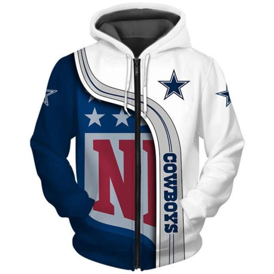 Dallas Cowboys Curved Stripes 3D Zipper Hoodie