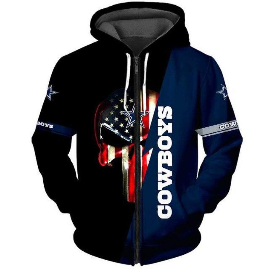 Dallas Cowboys 3D Skull Zipper Hoodie