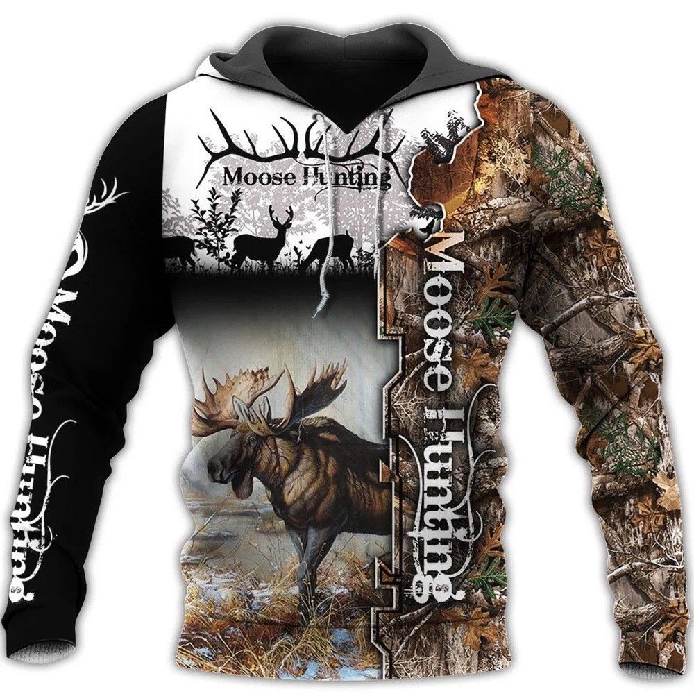 Camo Moose Hunting 3D Hoodie